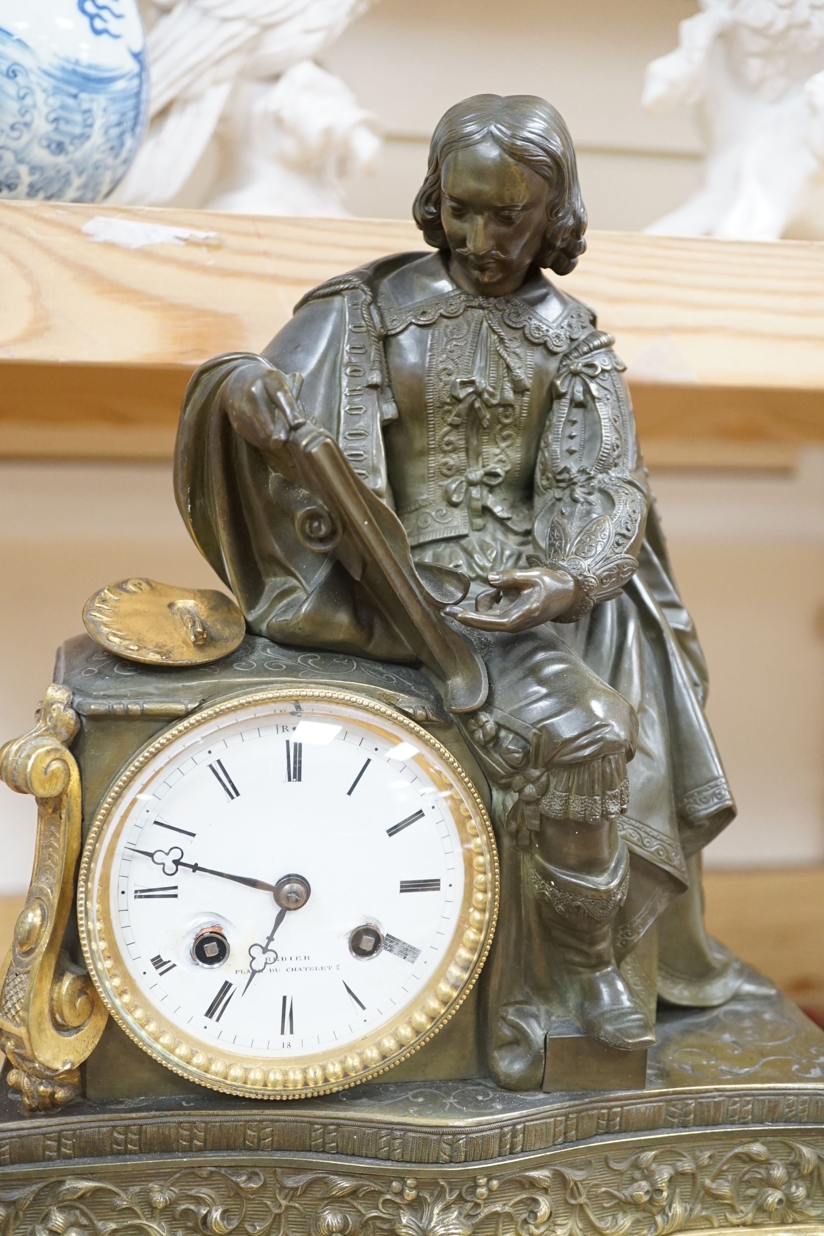 A French ormolu and bronze figural mantel clock, 50cm